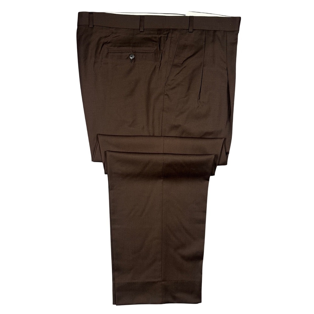 Carlo Mandrone Dress Pants‎ Mens 44L Brown Super 110s Wool Pleated
